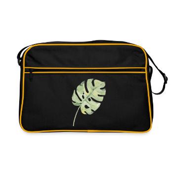Monstera Blatt Aquarell Grün - Retro Tasche - Schwarz/Gold - Vorne