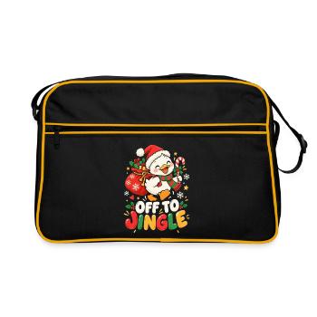 Weihnachts-Pinguin auf Tour - Retro Tasche - Schwarz/Gold - Vorne