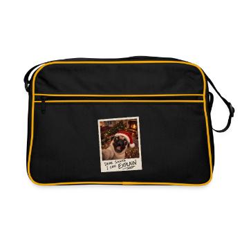 Dear Santa I Can Explain Mops Selfie - Retro Tasche - Schwarz/Gold - Vorne
