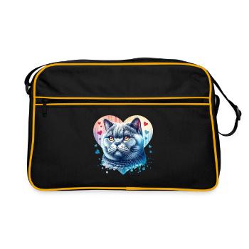 Britisch Kurzhaar Katze - Retro Tasche - Schwarz/Gold - Vorne