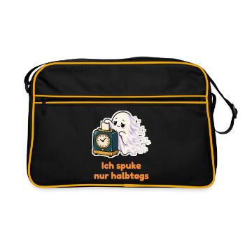 Ich spuke nur halbtags – Geist mit Stempelkarte - Retro Tasche - Schwarz/Gold - Vorne