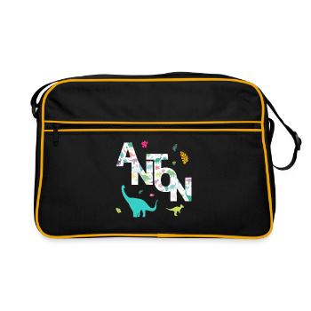 ANTON - Beau prénom de garçon avec dinosaure - Sac Retro - noir/or - Devant