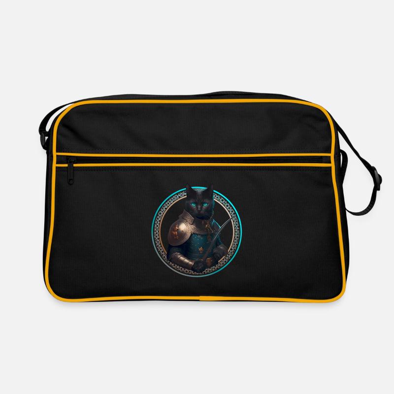 Chat chevalier noir avec armure et épée Sac Retro