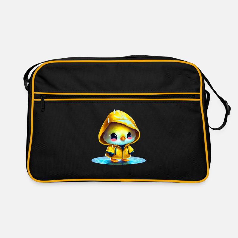 Raincoat wearing chick in puddle Retro Bag
