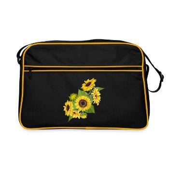 Watercolor Sunflower Bouquet with Yellow Flower - Retro Bag - black/gold - Front