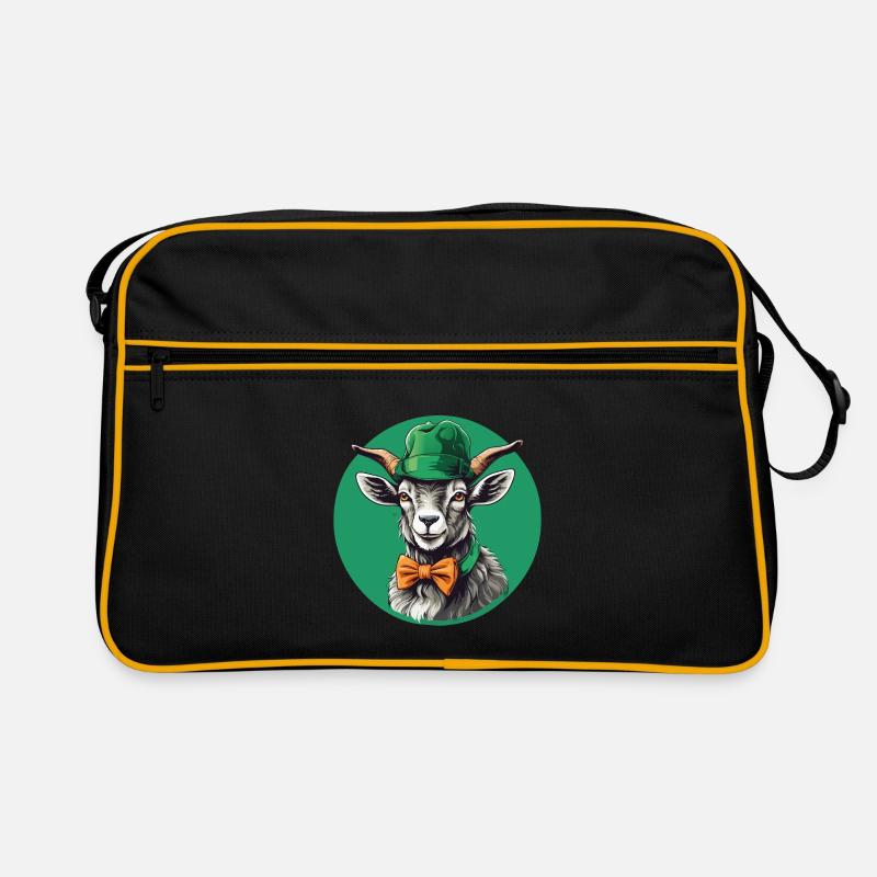Chèvre avec chapeau vert et noeud jaune Sac Retro
