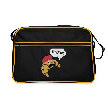 Bonjour Croissant With Mustache And Beret Hat Pun - Retro Bag - black/gold - Front