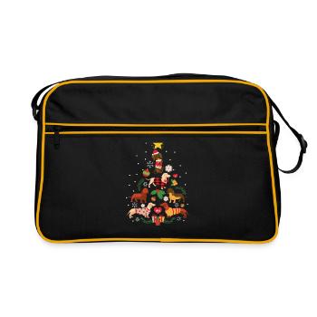 Lustiger Dackel-Weihnachtsbaum-Verzierungs-Dekor - Retro Tasche - Schwarz/Gold - Vorne