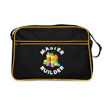 Meister Baumeister lustige Bausteine Geschenkturm - Retro Tasche - Schwarz/Gold - Vorne