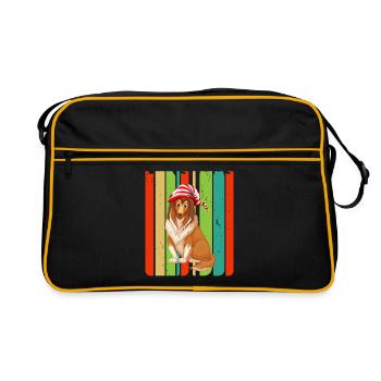 Retro Christmas Gifts for family & friends. Dog - Retro Bag - black/gold - Front