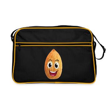Lächelnde Mandelnuss - Retro Tasche - Schwarz/Gold - Vorne