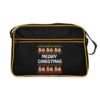 Meowy Christmas Ugly Christmas Sweater - Katzenliebhaber - Retro Tasche - Schwarz/Gold - Vorne