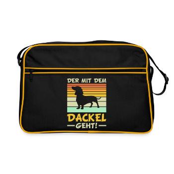 Dackel Geschenke | Lustiger Dackel Spruch - Retro Tasche - Schwarz/Gold - Vorne