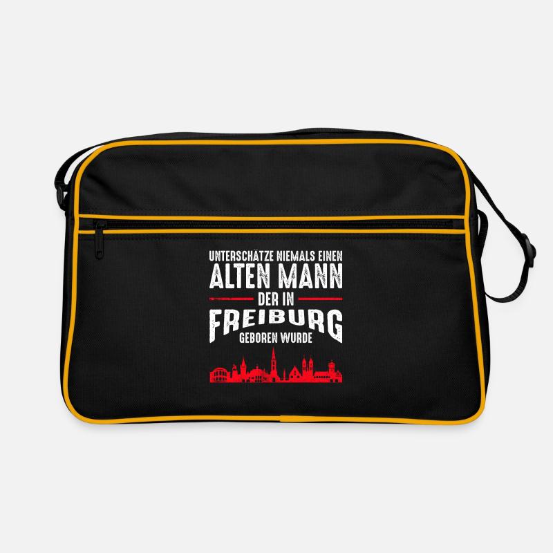 Freiburg - Alter Mann | Retro Vintage Style - Retro Tasche - Schwarz/Gold