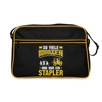 So viele Idioten und nur ein Stapler - Retro Tasche - Schwarz/Gold - Vorne