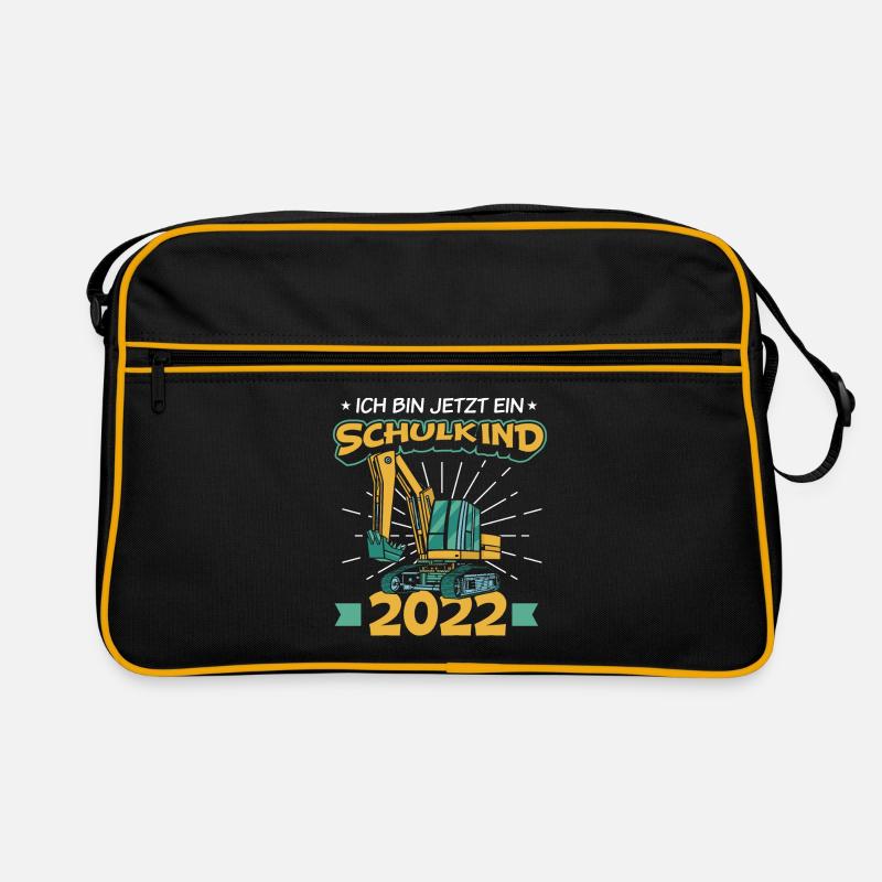Einschulung Schulkind Bagger Jungen Geschenk - Retro Tasche - Schwarz/Gold