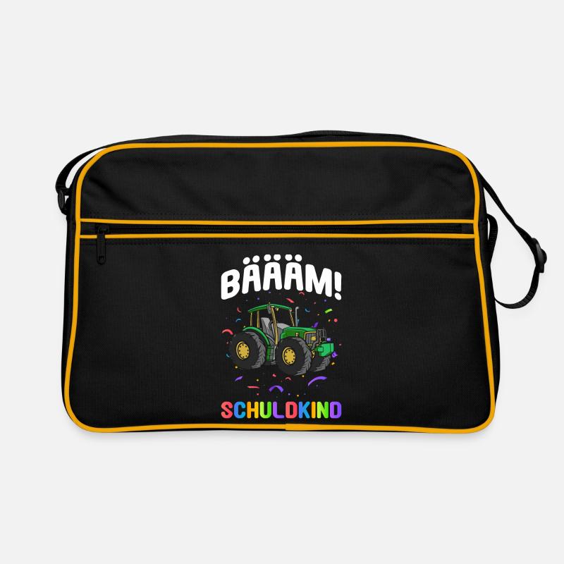 Einschulung Geschenk | Traktor Junge Geschenkidee - Retro Tasche - Schwarz/Gold