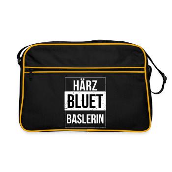 Härzbluetbaslerin aus Basel - Retro Tasche - Schwarz/Gold - Vorne