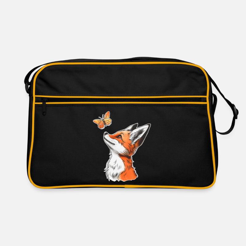 Fuchs mit Schmetterling - Retro Tasche - Schwarz/Gold