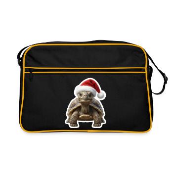 Gemuetliche Schildkroete feiert langsam - Retro Tasche - Schwarz/Gold - Vorne