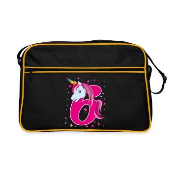 Unicorn, 6 years old, 6th birthday, child - Retro Bag - black/gold - Front