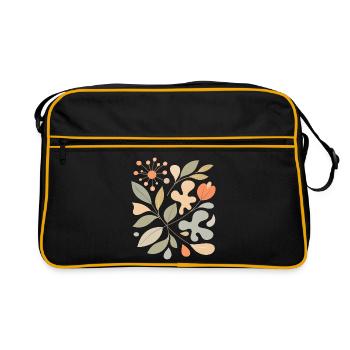 Abstraktes Blumen Muster Illustration - Retro Tasche - Schwarz/Gold - Vorne