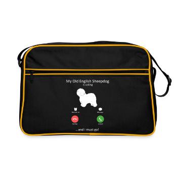 Old English Sheepdog Calling Phone Screen - Retro Bag - black/gold - Front