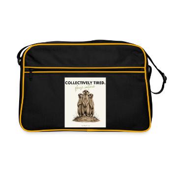 COLLECTIVELY TIRED Funny Meerkat Design - Retro Tasche - Schwarz/Gold - Vorne