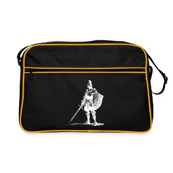 Ritter-Silhouette mit Schwert und Schild - Retro Tasche - Schwarz/Gold - Vorne