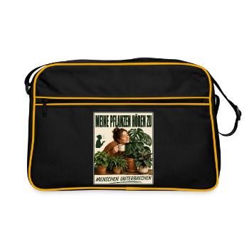 Meine Pflanzen hören zu, Menschen unterbrechen - Retro Tasche - Schwarz/Gold - Vorne
