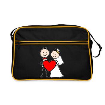 Wedding Couple Cartoon Heart - Retro Bag - black/gold - Front