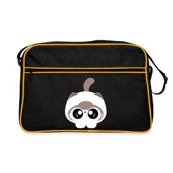 Chat Kawaii aux yeux étoilés - Sac Retro - noir/or - Devant