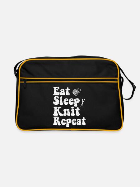 Eat Sleep Knit Repeat - Retro Tasche - Schwarz/Gold
