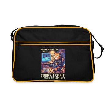 Meowster Level 99 Katzengamer - Retro Tasche - Schwarz/Gold - Vorne