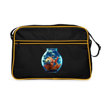 Poisson rouge dans un bocal - Sac Retro - noir/or - Devant