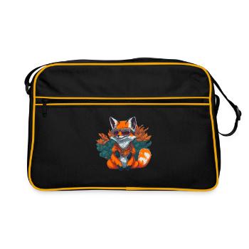 Cooler Fuchs mit Sonnenbrille - Retro Tasche - Schwarz/Gold - Vorne