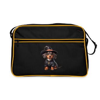 Sorcière teckel avec chapeau de sorcière Halloween Teckel - Sac Retro - noir/or - Devant