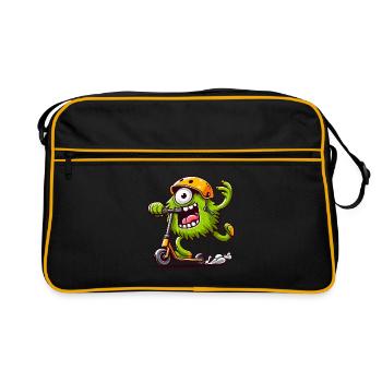 Monstre mignon drôle sur escooter - Sac Retro - noir/or - Devant