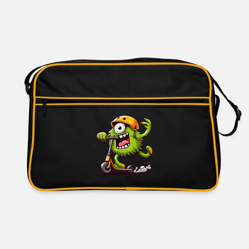 Cute funny monster on escooter Retro Bag