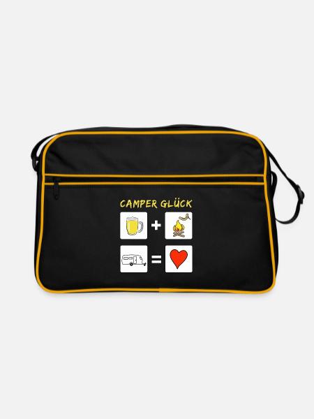 camper glück wohnwagen - Retro Tasche - Schwarz/Gold - Vorne