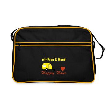 happy hour camping mit frau und hund - Retro Tasche - Schwarz/Gold - Vorne
