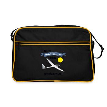 wenn mein flieger ruft - Retro Tasche - Schwarz/Gold - Vorne