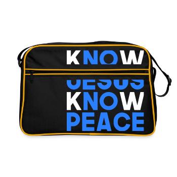 Know Jesus know peace Christliches Geschenk - Retro Tasche - Schwarz/Gold - Vorne
