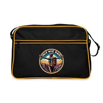Nix wie raus - in die Natur - auf die Berge - Retro Tasche - Schwarz/Gold - Vorne