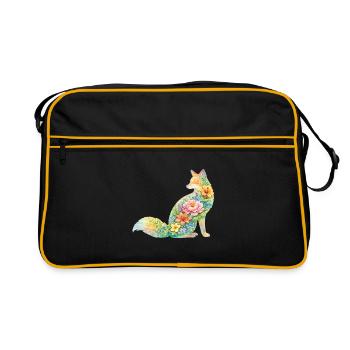 Fleurs en forme d’aquarelle en forme de renards - Sac Retro - noir/or - Devant