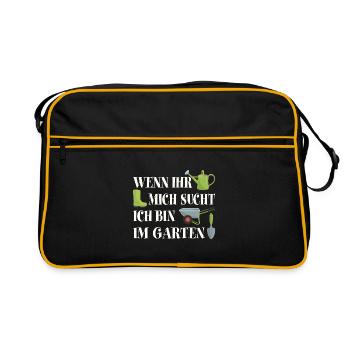 Ich bin im Garten | Gartenarbeit | Gartensaison - Retro Tasche - Schwarz/Gold - Vorne