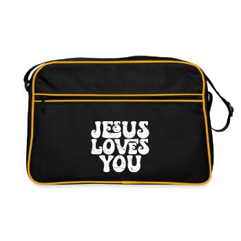 Jésus t’aime - Jesus liebt dich - Chrétien - Sac Retro - noir/or - Devant
