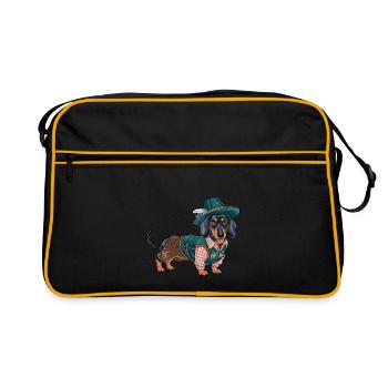 Teckel bavarois Chemise rouge blanche Costume traditionnel Bavière - Sac Retro - noir/or - Devant