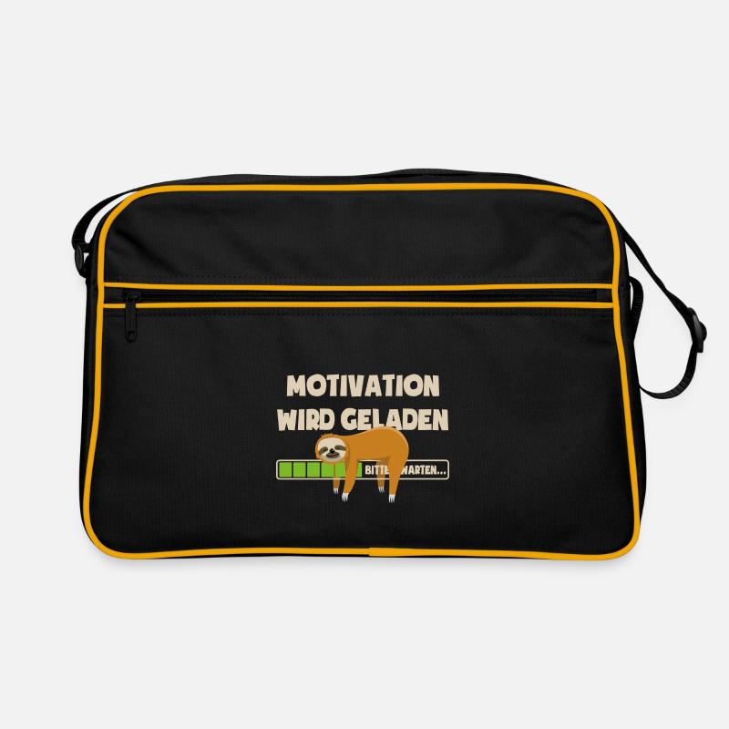 Faultier - Motivation wird geladen - bitte warten - Retro Tasche - Schwarz/Gold