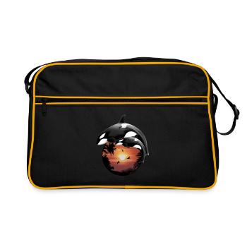 Orca Killerwal Palmenstrand - Retro Tasche - Schwarz/Gold - Vorne
